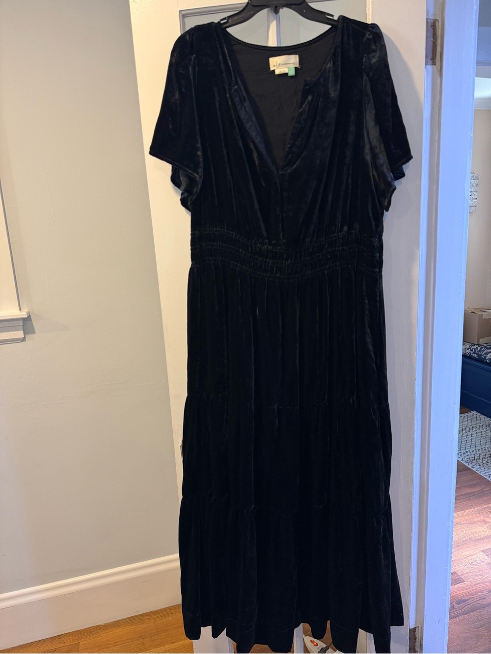 Anthropologie Long Black Velvet dress Size 1X